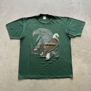 Vintage 90s Bald Eagle Shirt Size XL Green 1994 Animal Outdoor Nature